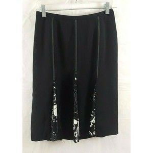 Vintage Roth LeCover Skirt Sz 4 Petite Black White Pleated Flare Knee Length